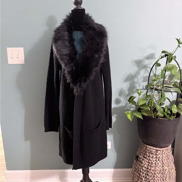 Lovestitch Charcoal Faux Fur Trim cardigan - Picture 2 of 7